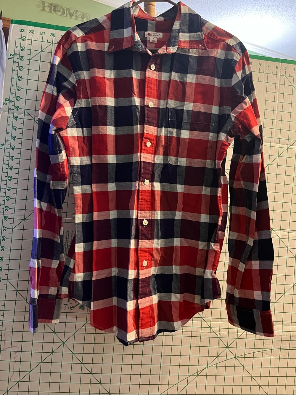 Merona red, blue, & white plaid shirt size medium